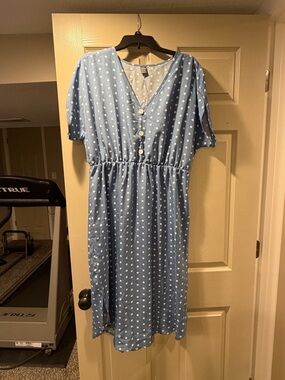 SHEIN Light Blue Polka Dot Button-Front Midi Dress